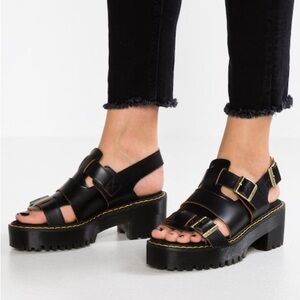 Dr. Martens Ariel Fisherman Sandals Heeled Platform Chunky Black Leather Size 6